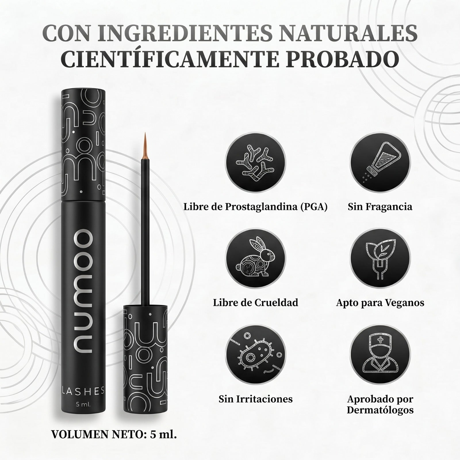 numoo LASHES - Suero Avanzado de Péptidos para Crecimiento de Pestañas (5 ml)